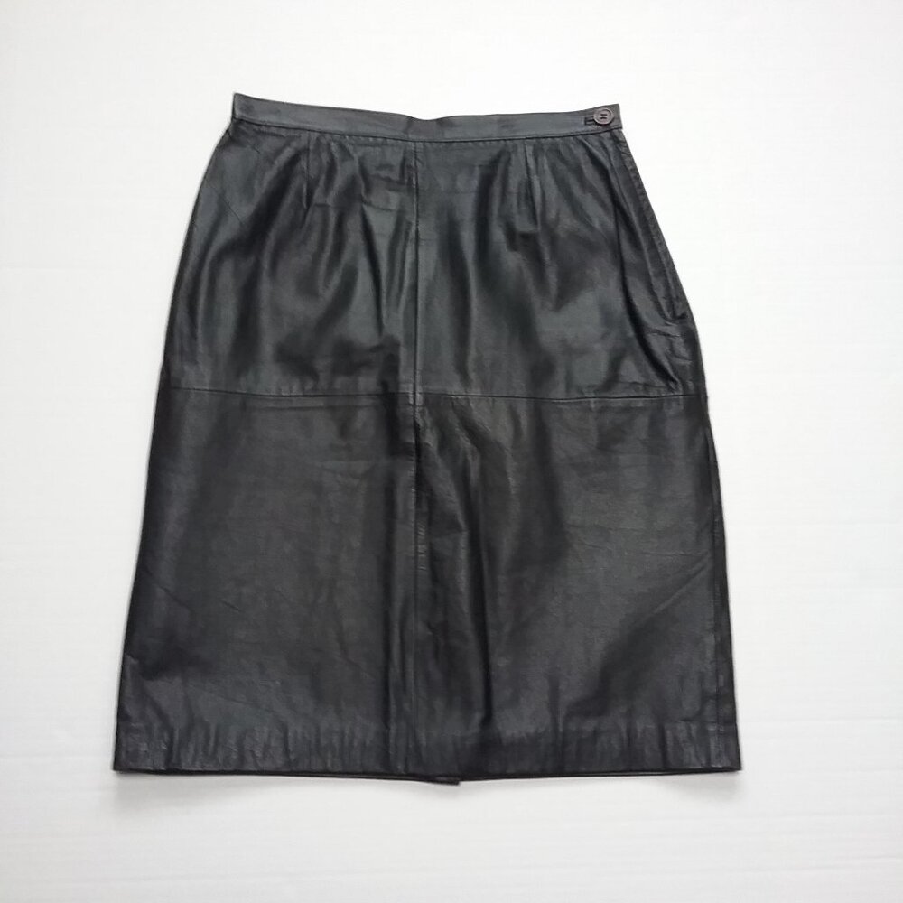 Avon Fashions Black Leather Midi Skirt
